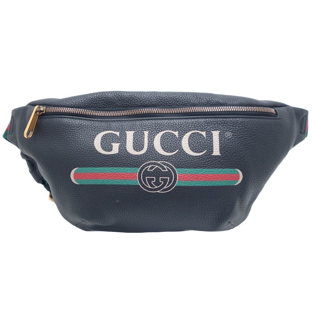 Gucci Print Logo Belt Bag Sherry Line Body Bag Leather Black